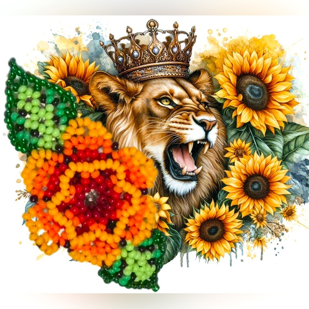 GrandmaMias Fiery Blooming Marigold Glass Seed Beaded French Hair Clip